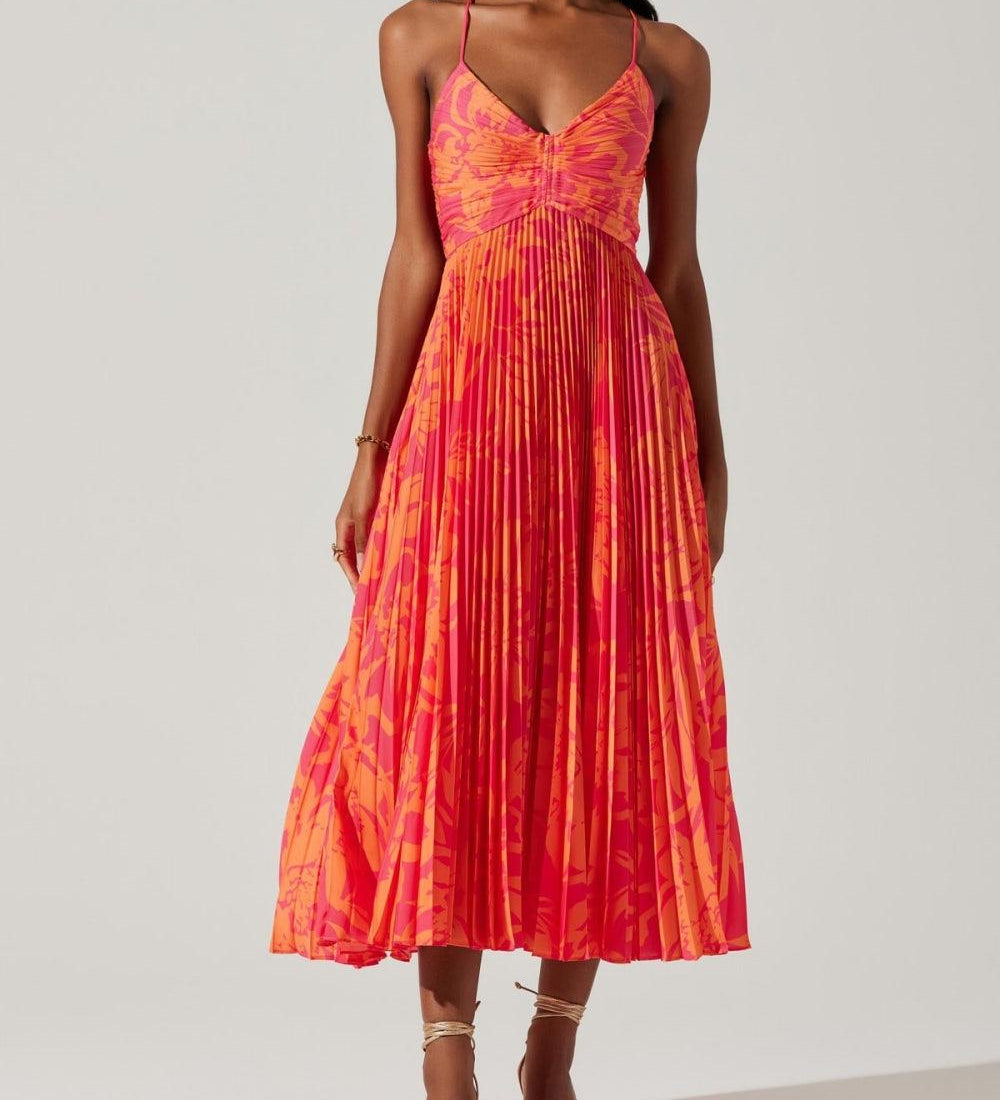 Sabine | Midikleid plissiert elegant Blumenprint chic Küsten