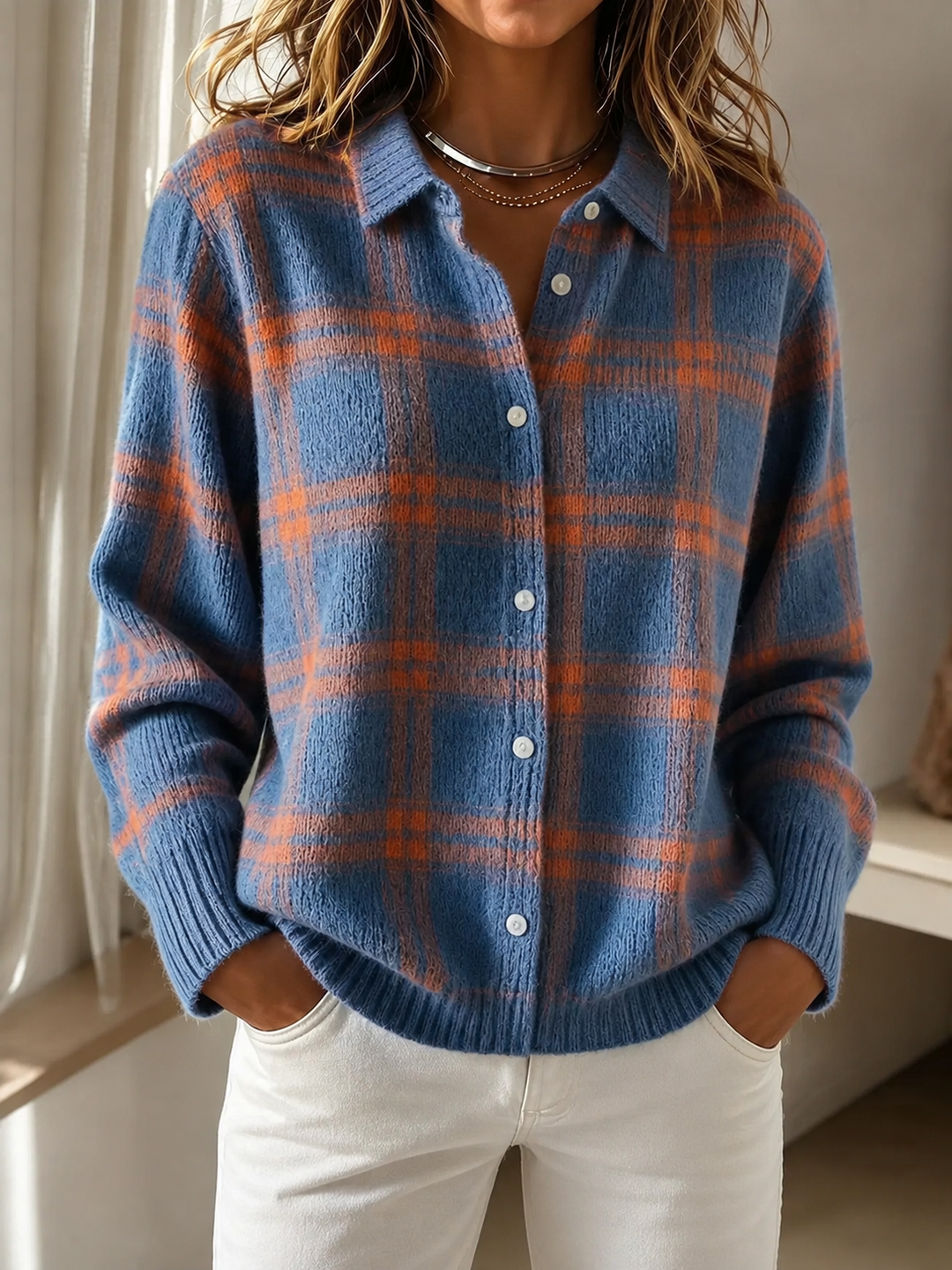 IRIS | Cardigan a Maglia a Quadri per Donna con Apertura Frontale