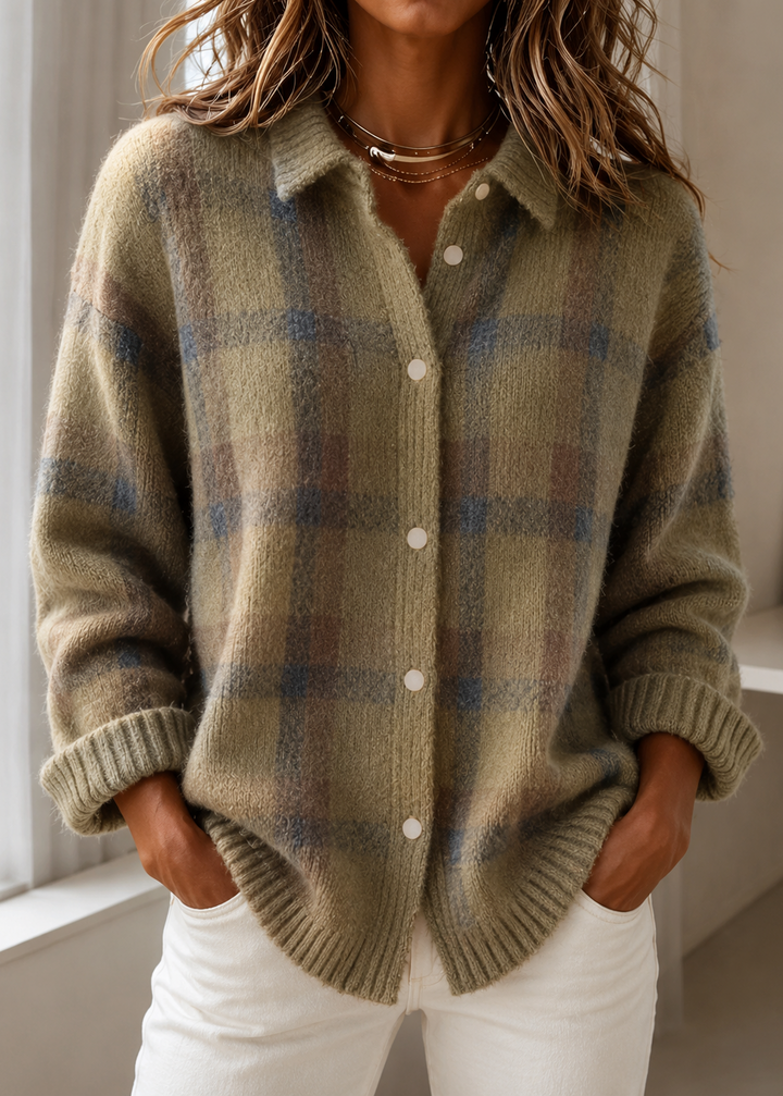 IRIS | Cardigan a Maglia a Quadri per Donna con Apertura Frontale