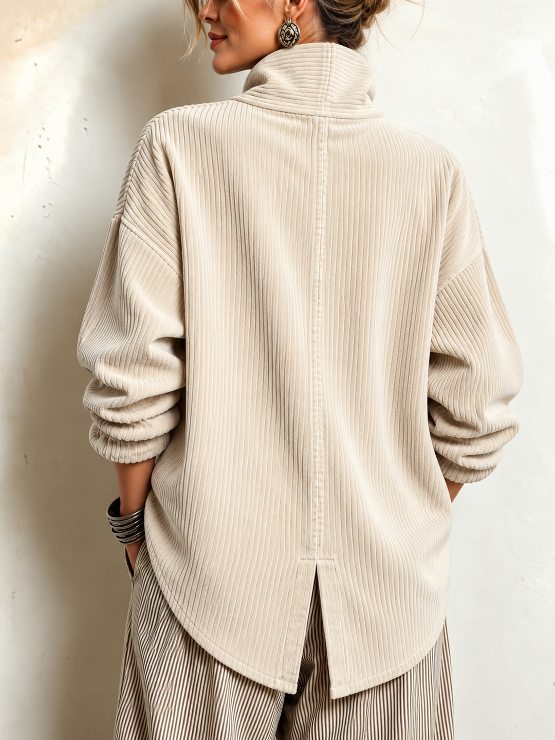 AVERY | Top Button-Up in Corduroy con Collo Avvolgente per Donna
