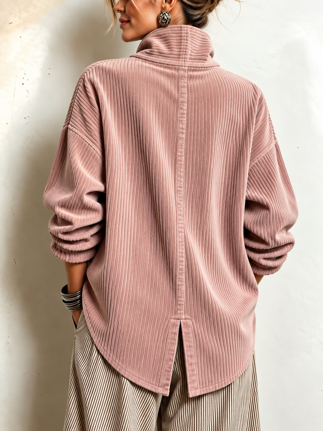 AVERY | Top Button-Up in Corduroy con Collo Avvolgente per Donna