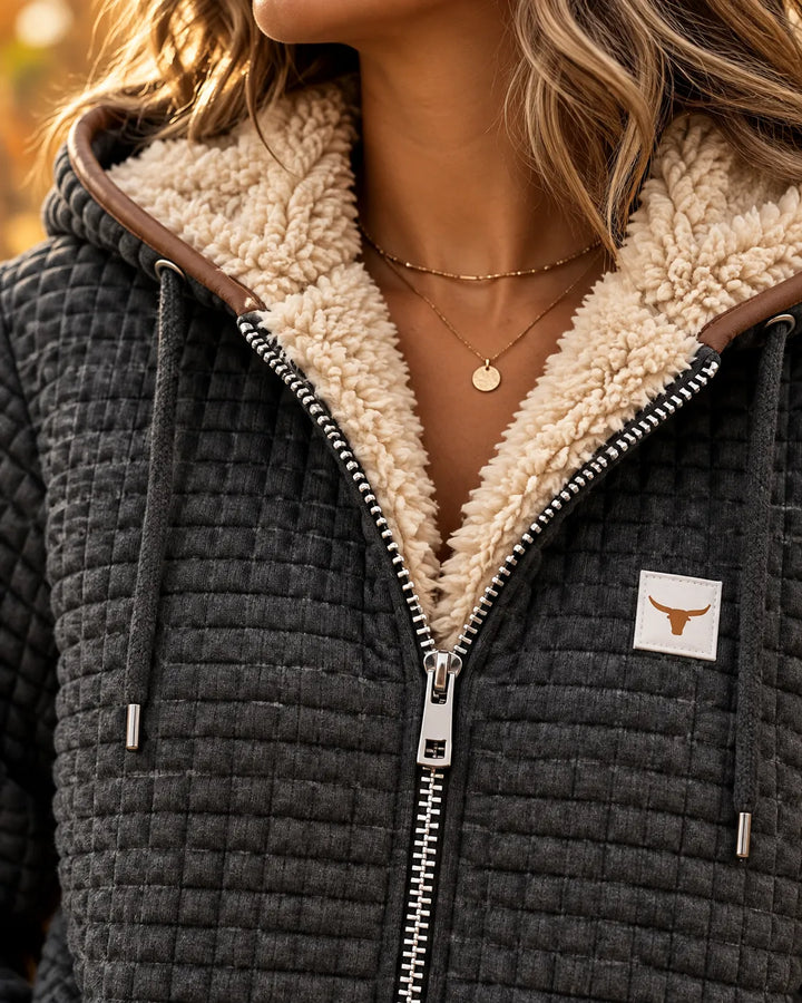ELAINE | Giacca da Donna con Fodera in Sherpa e Imbottitura a Quadri con Zip e Cappuccio
