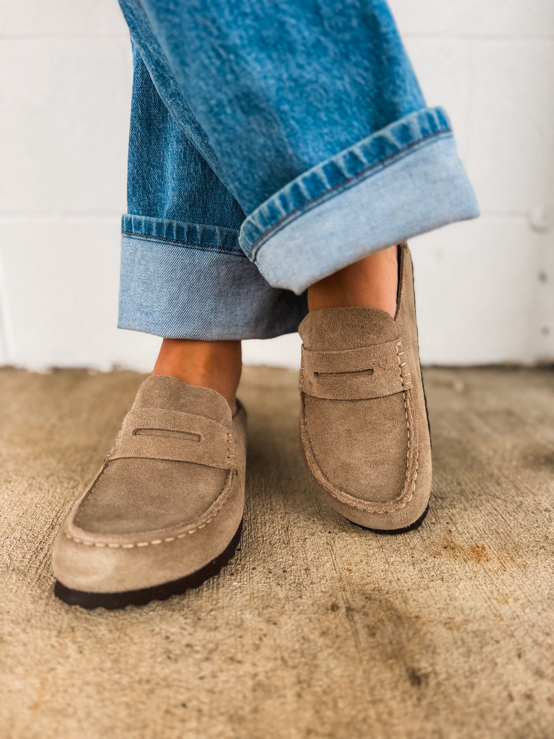 Birkenstock Naples Wrapped Suede Leather Clog - Taupe