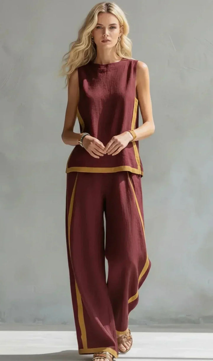 Ursula - Elegant and Casual Gilet and Trousers Set with Two-Tone Finishes