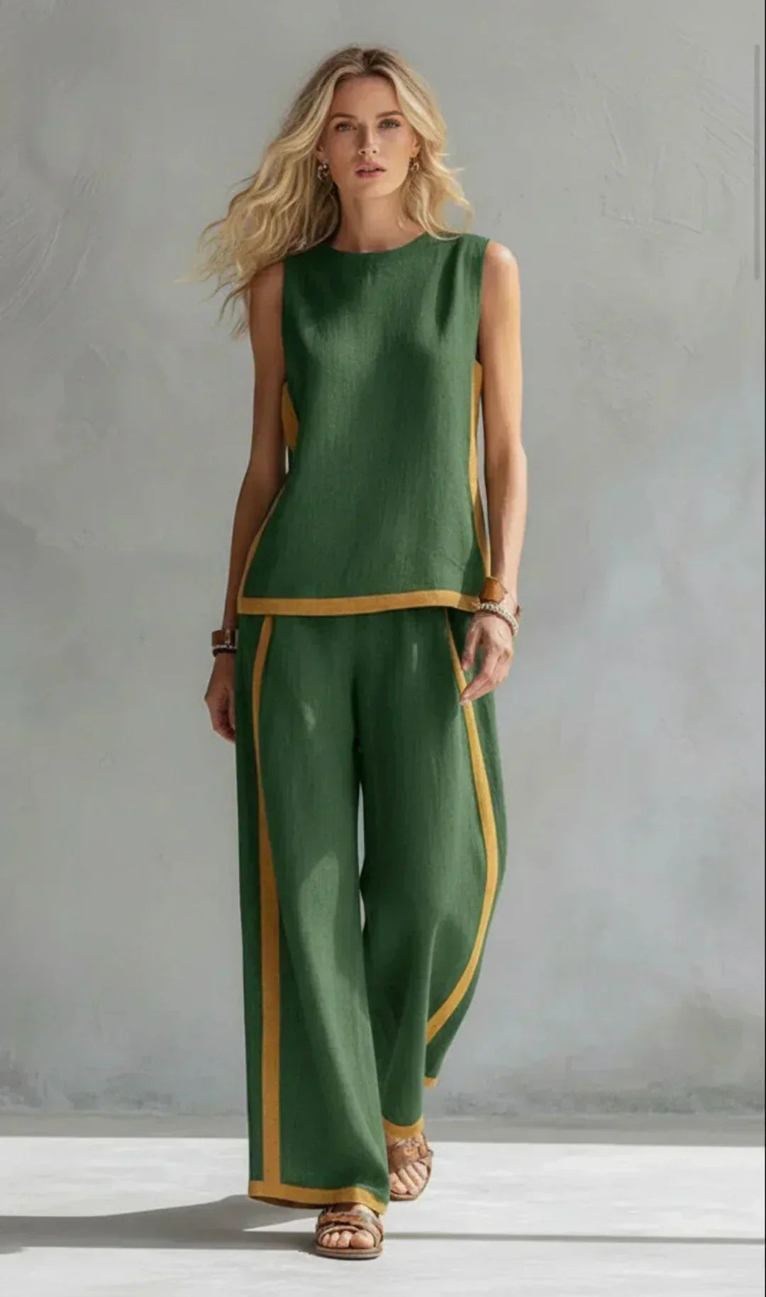 Ursula - Elegant and Casual Gilet and Trousers Set with Two-Tone Finishes