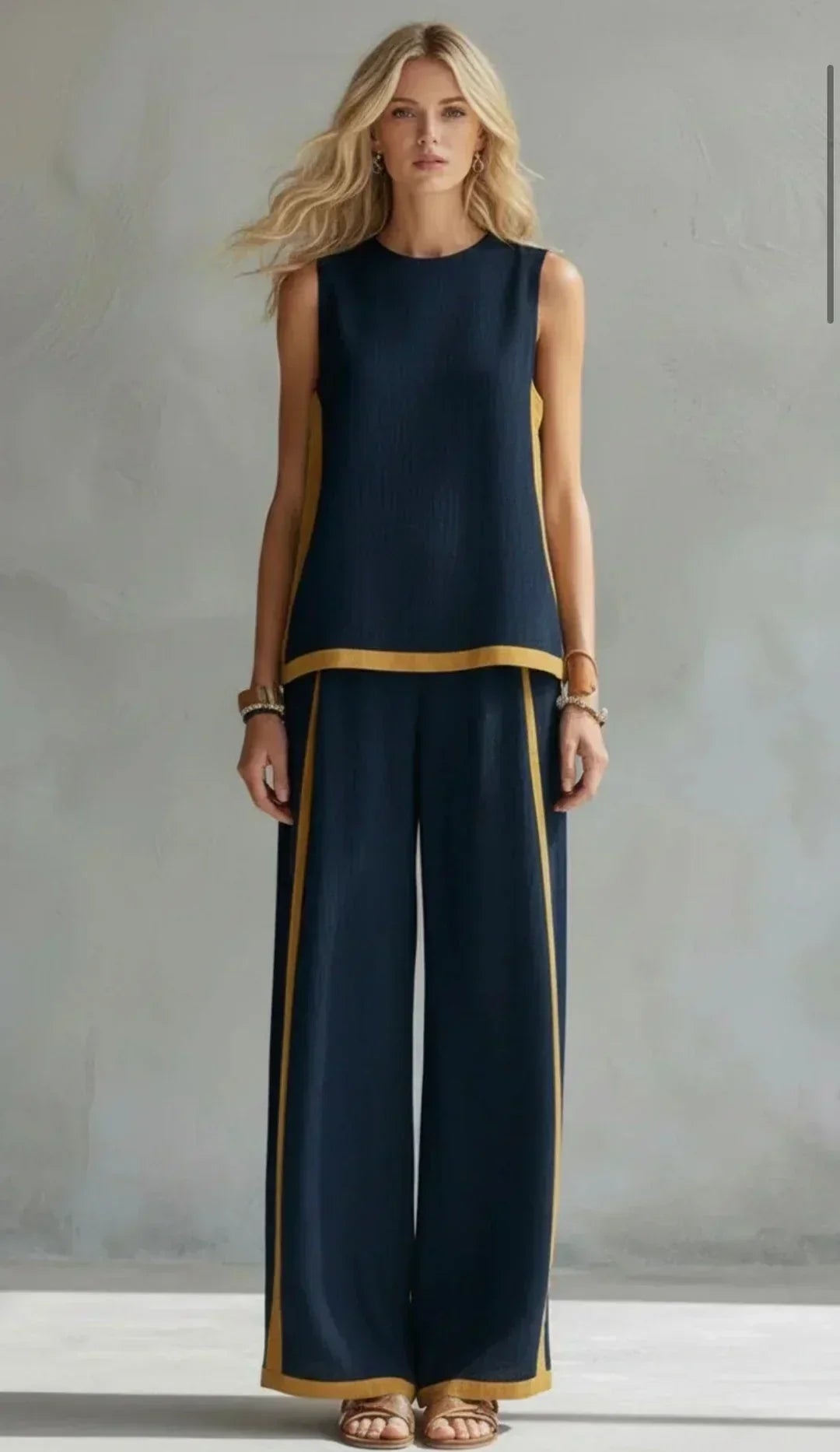 Ursula - Elegant and Casual Gilet and Trousers Set with Two-Tone Finishes