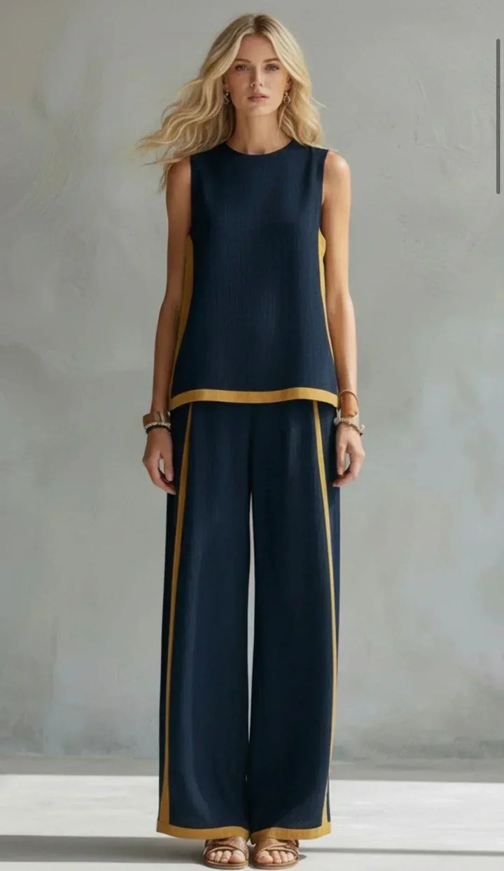 Ursula - Elegant and Casual Gilet and Trousers Set with Two-Tone Finishes