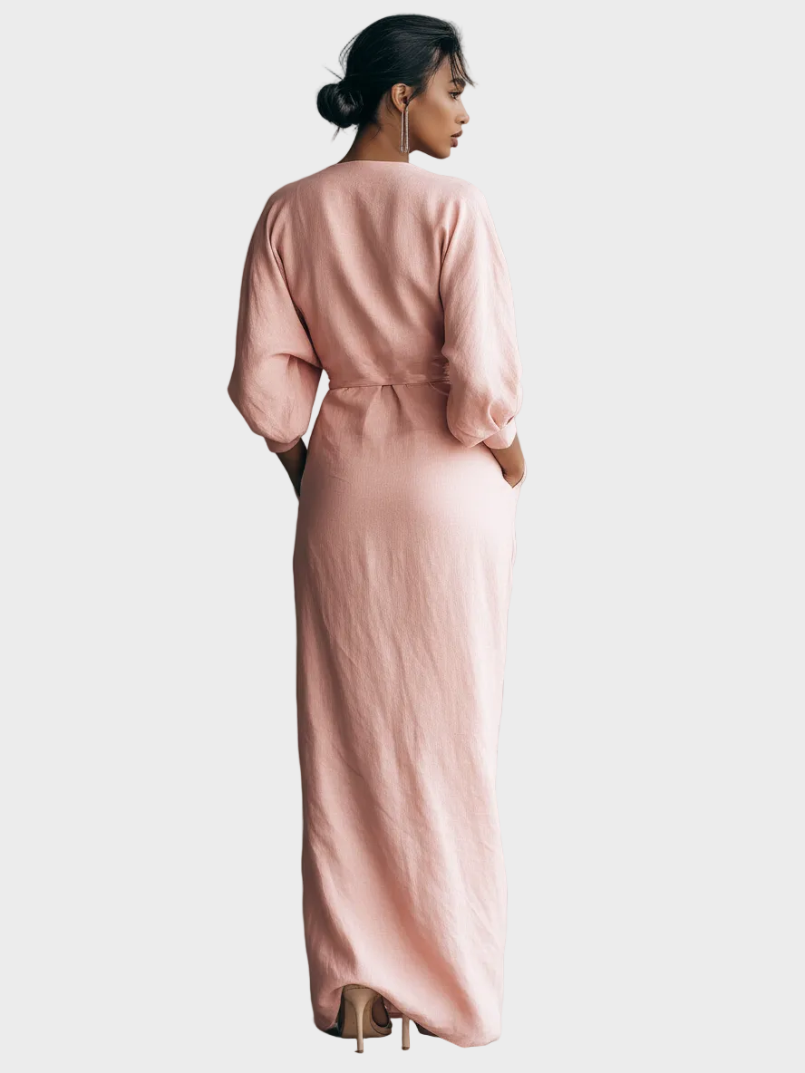 Maxi Linen Dress with V-Neck