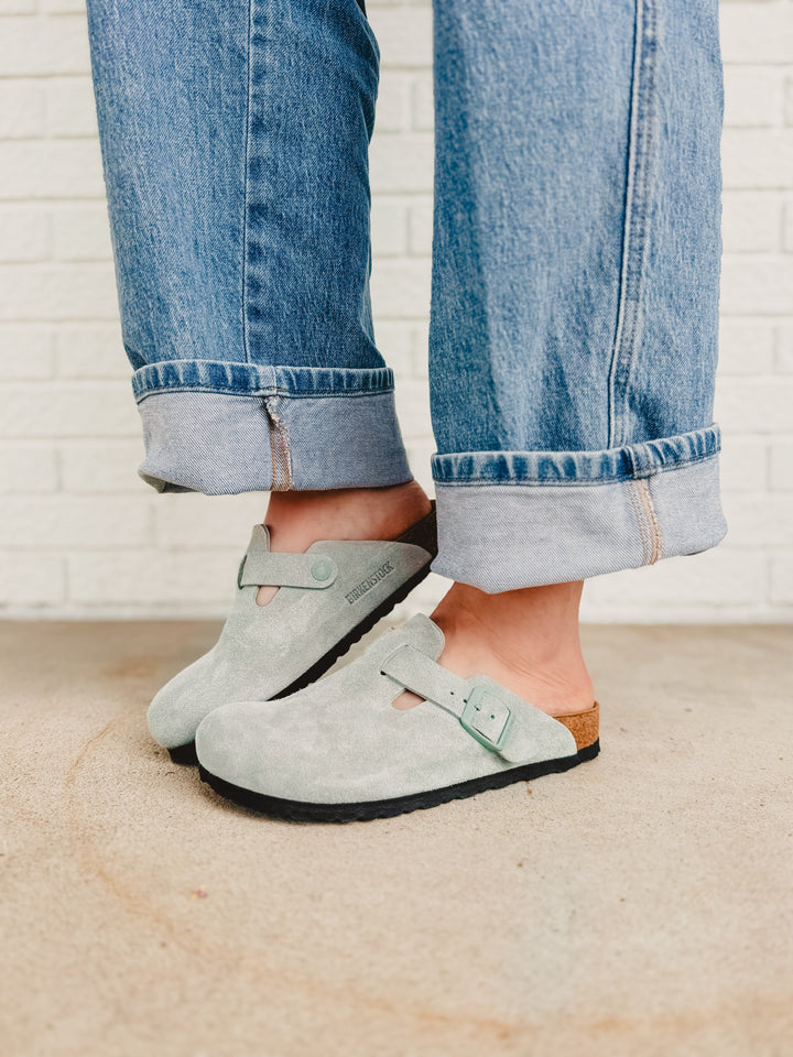 Birkenstock Boston Soft Footbed Suede Leather Clog - Pure Sage