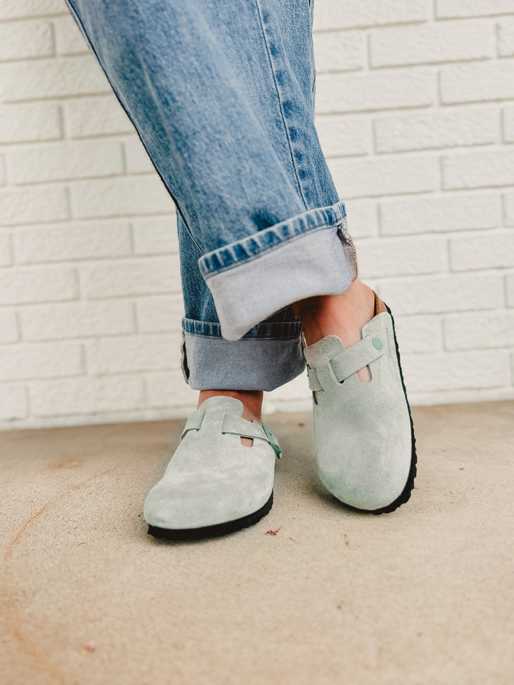 Birkenstock Boston Soft Footbed Suede Leather Clog - Pure Sage