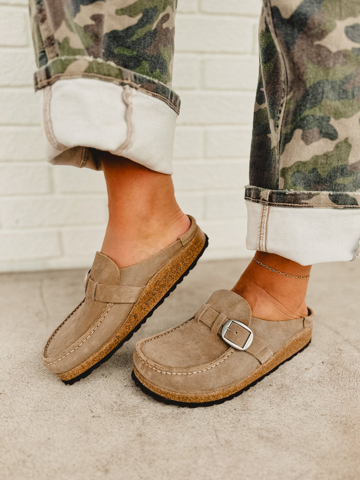 Birkenstock Buckley Suede Leather Clog - Gray Taupe