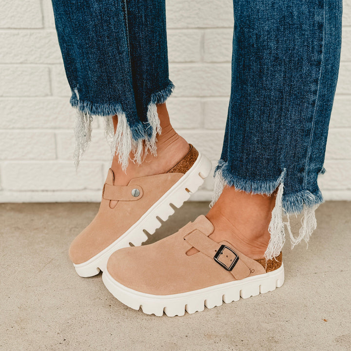 Birkenstock Boston Papillio Chunky Suede Leather Clog - Warm Sand