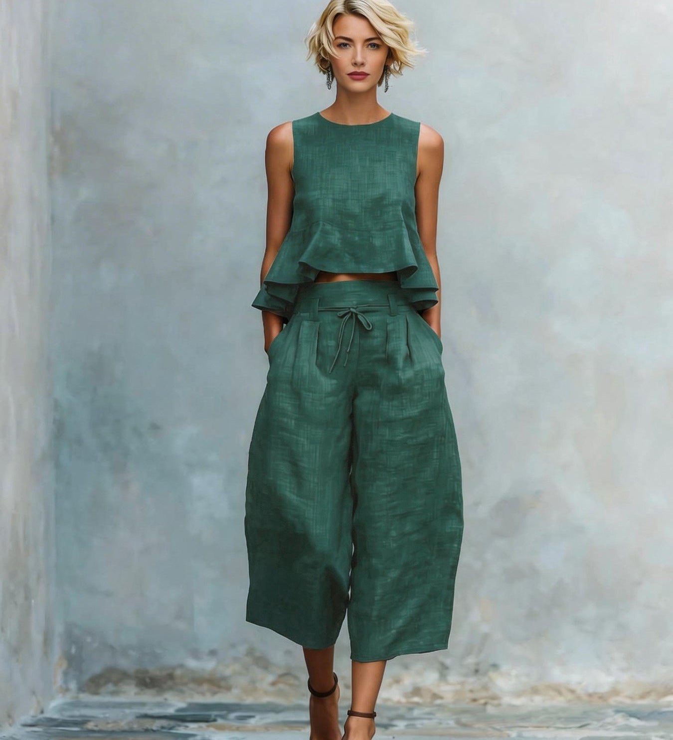 Two-Piece Women's Set with Ruffled Hem