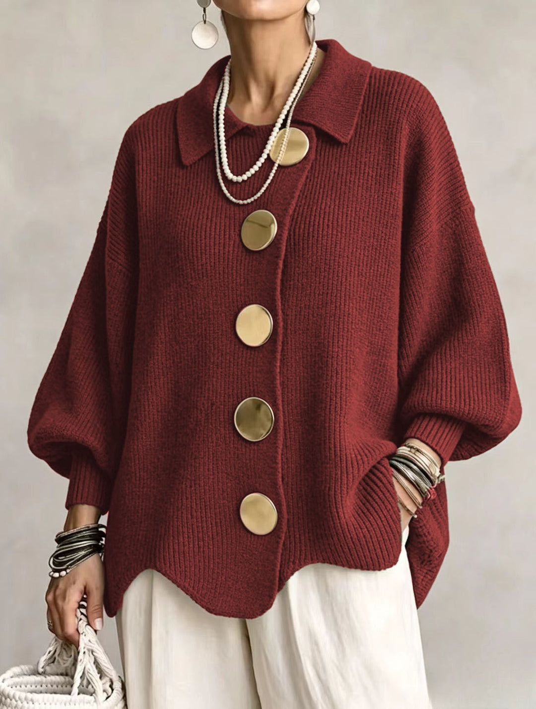 CHARLOTTE | Cardigan Oversized da Donna con Collo a Costine