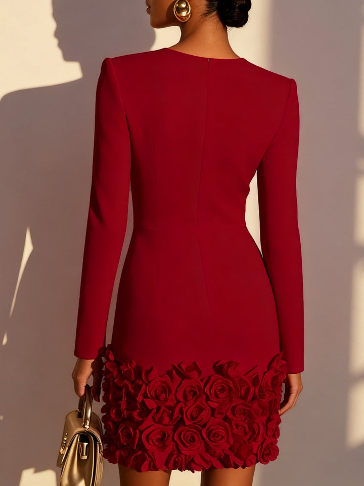 Annabelle | Fitted Mini Dress with Sculpted Rose Hem