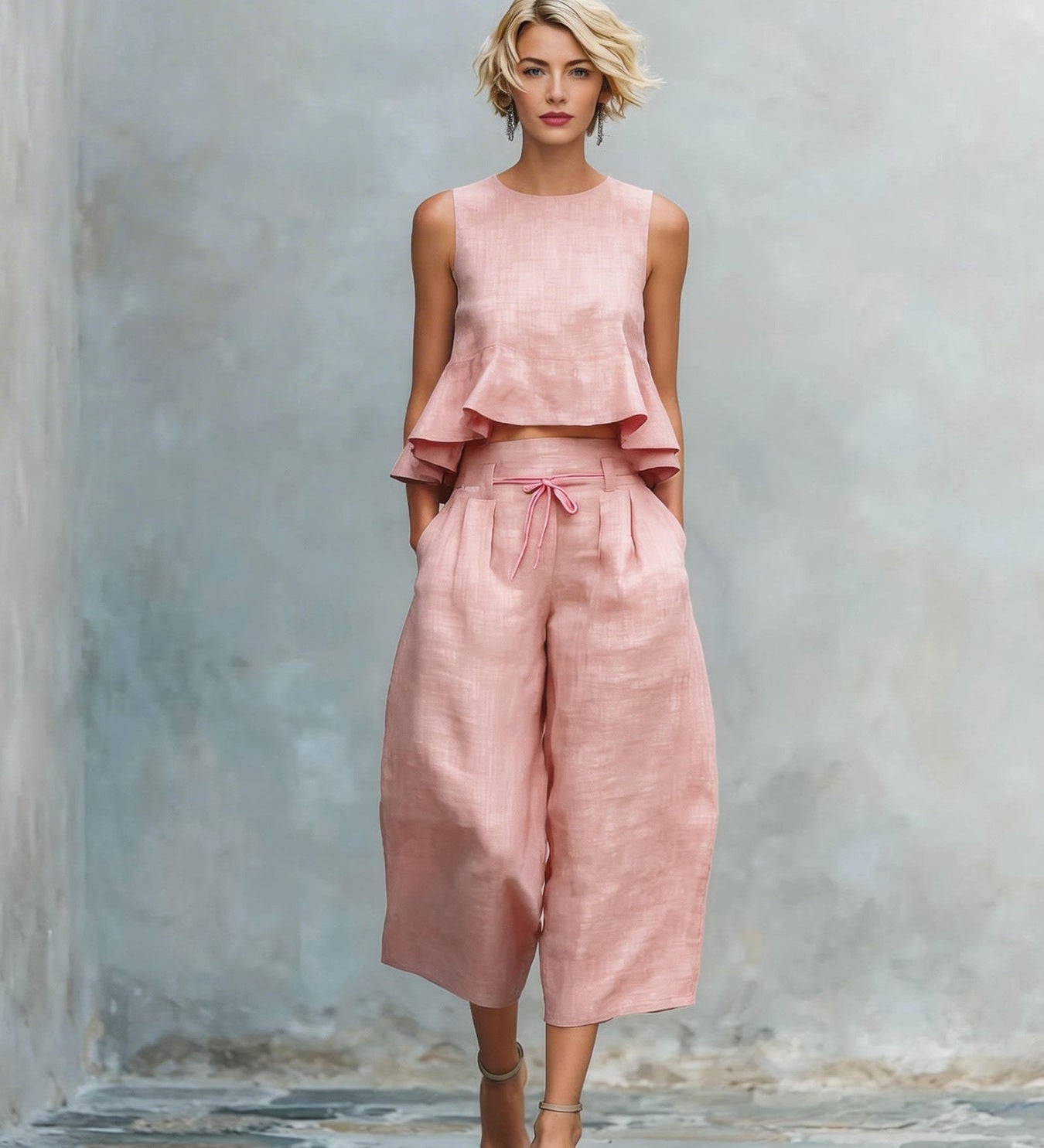 Two-Piece Women's Set with Ruffled Hem