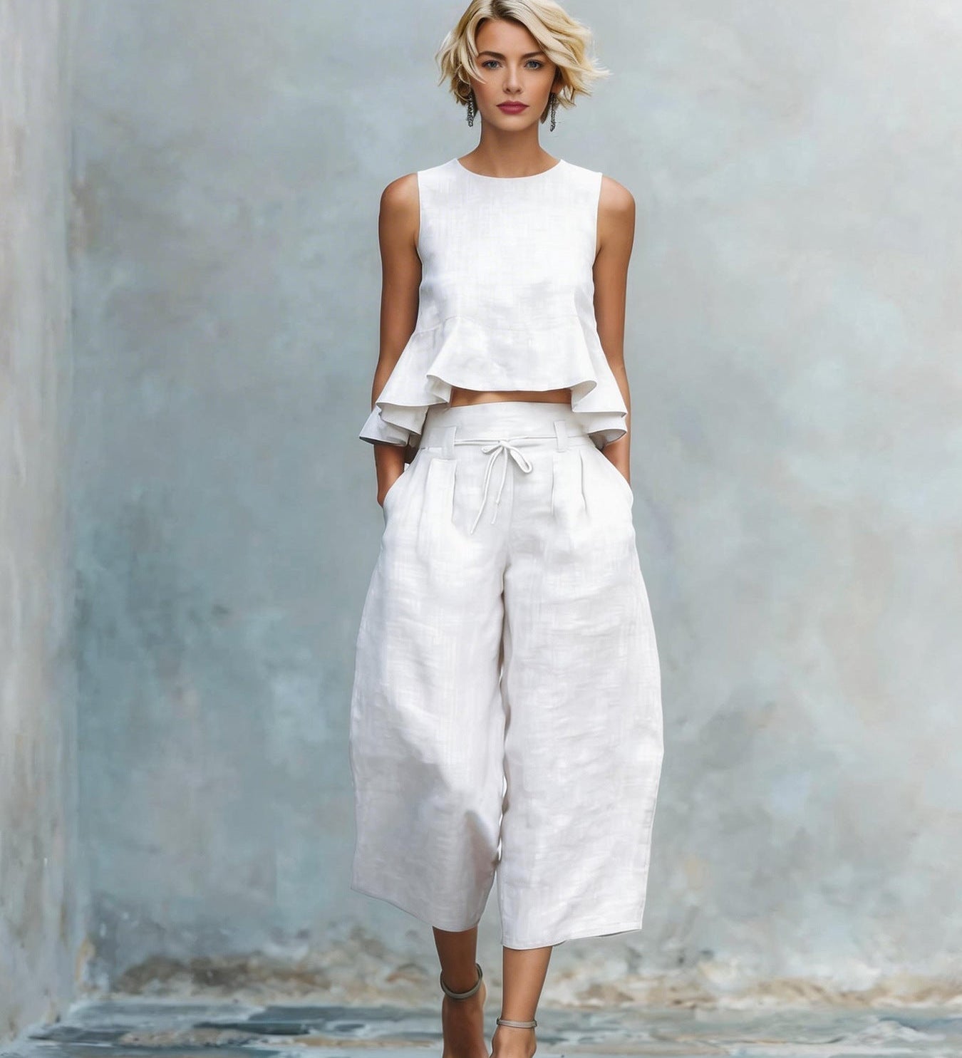 Two-Piece Women's Set with Ruffled Hem