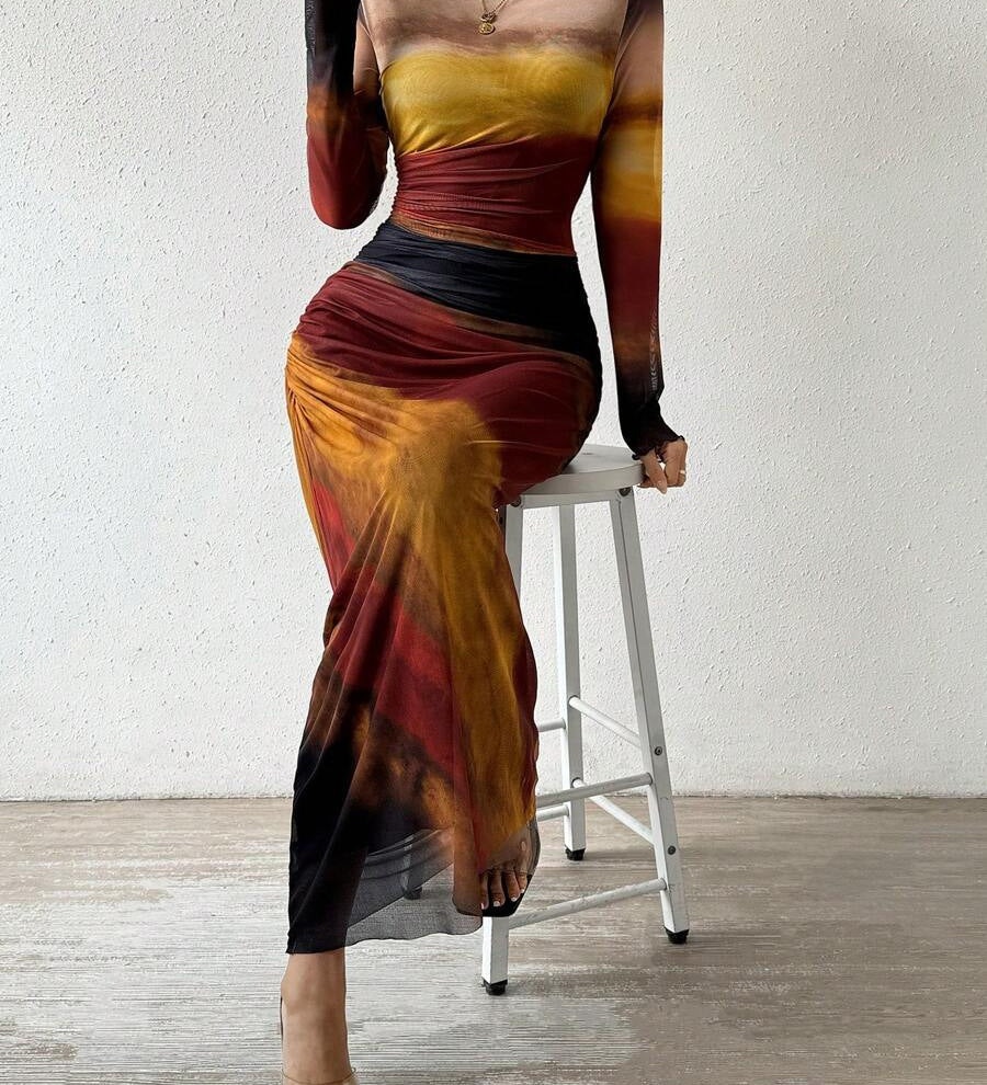 Natalia | Comfortable Printed Long Sleeve Maxi Bodycon Dress