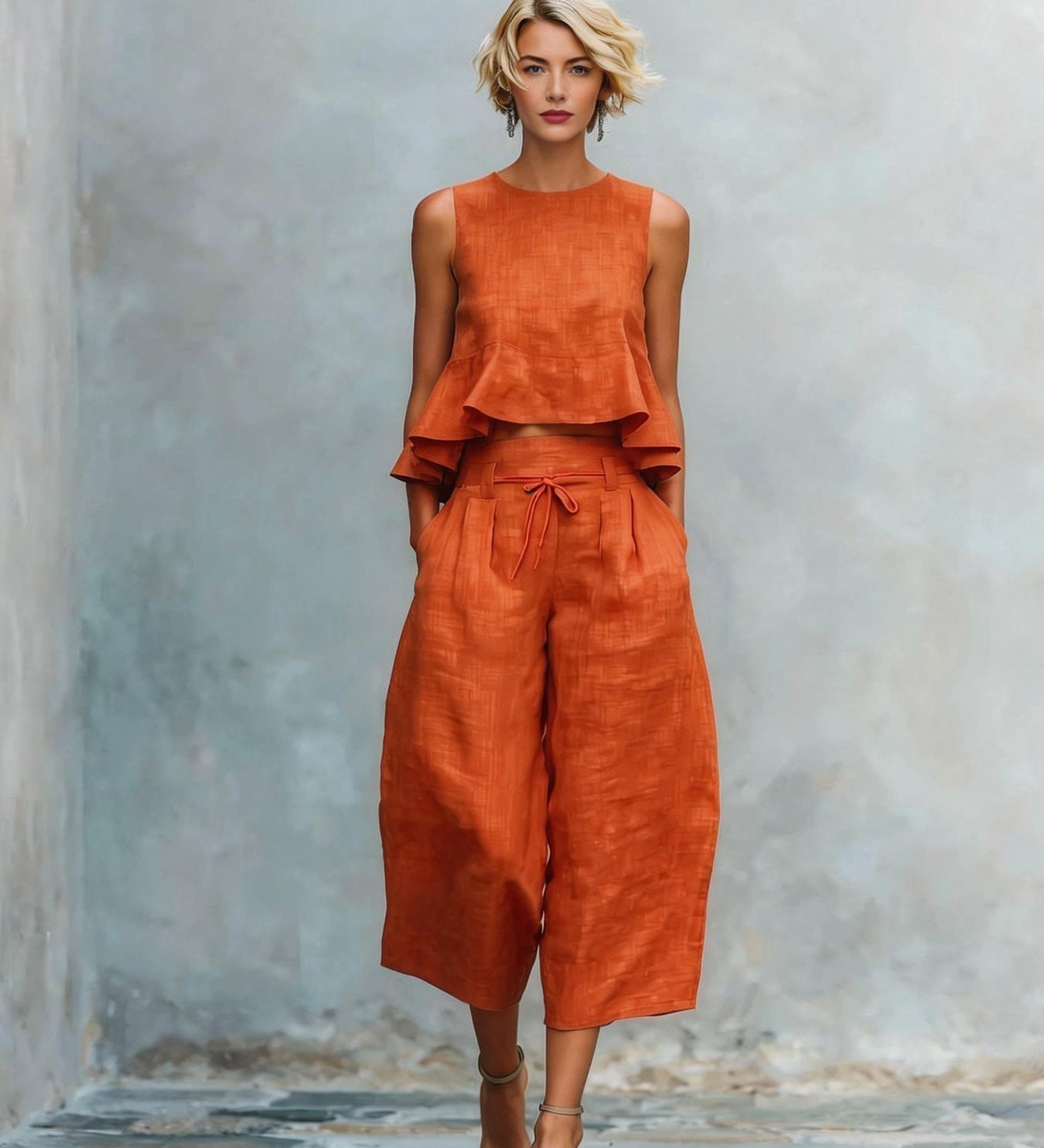 Two-Piece Women's Set with Ruffled Hem