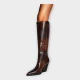 Stella - Croc-Effect Heeled Boots