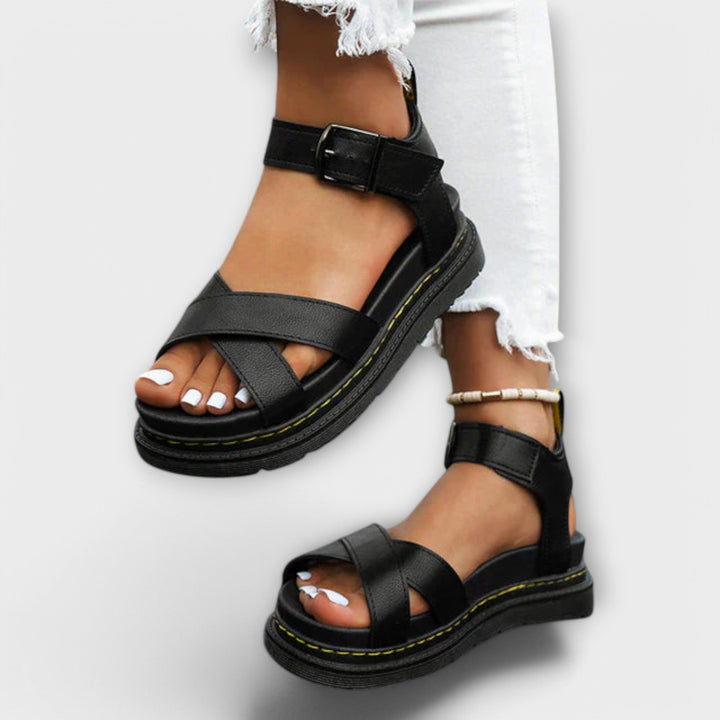 Roswitha - Black Plateau Sport Sandals