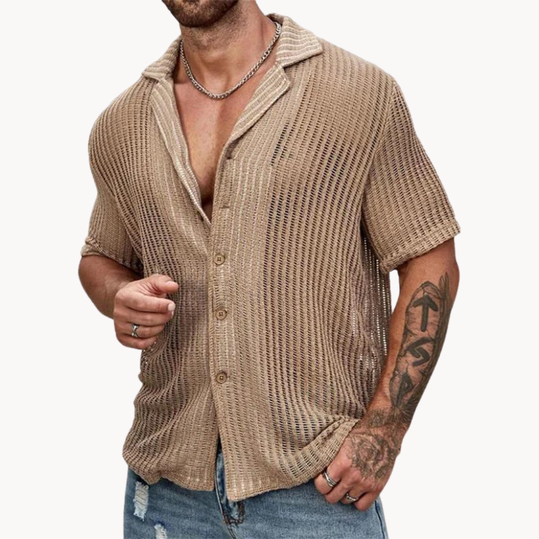 Declan - Short-Sleeve Hollow-Knit Shirt