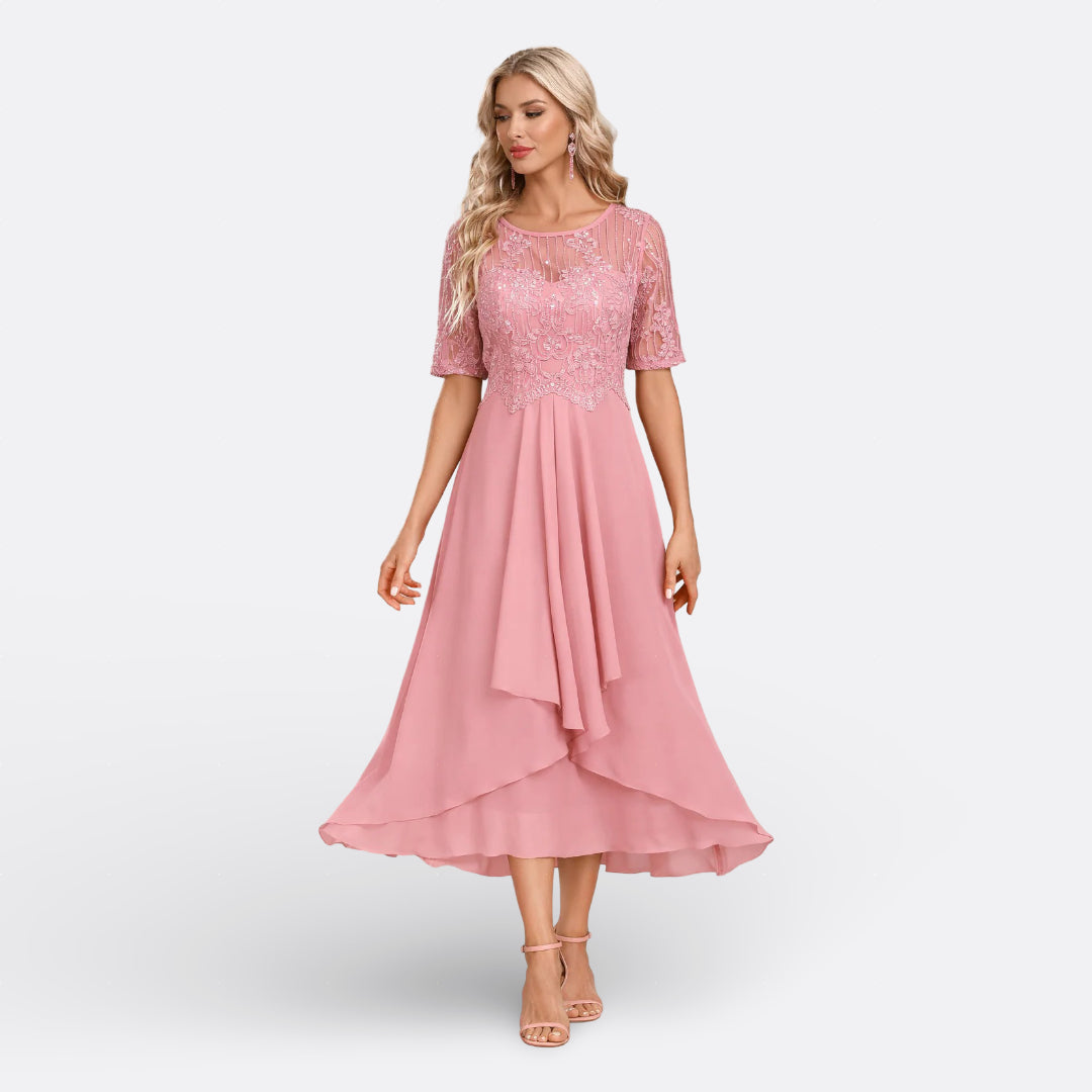 Isla - Kurzarm-Abendkleid aus Spitze