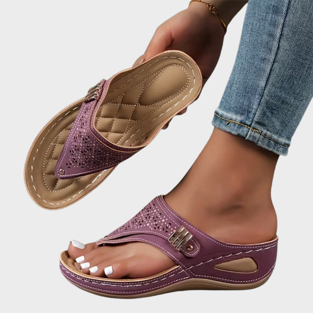 Ursula – Comfortable Thong Sandals with Wedge Heel