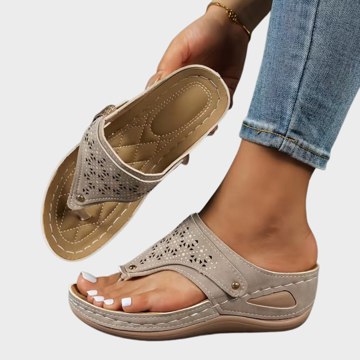 Ursula – Comfortable Thong Sandals with Wedge Heel