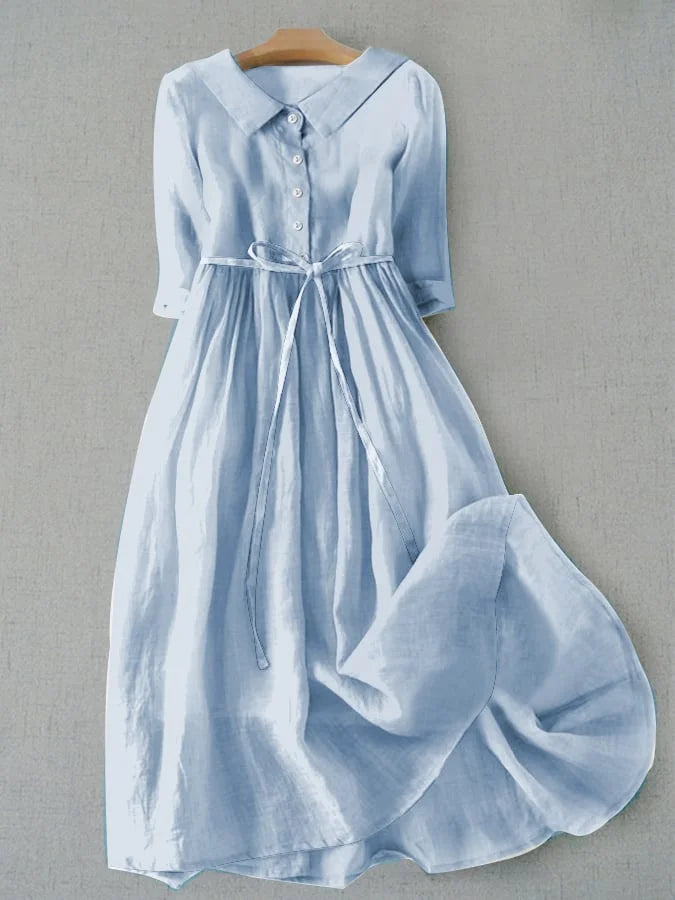 Isabel | Elegant three-quarter sleeve dress with waist tie