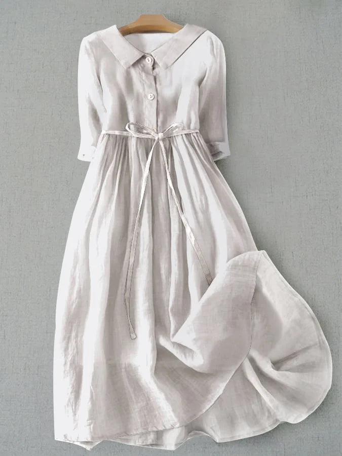 Isabel | Elegant three-quarter sleeve dress with waist tie