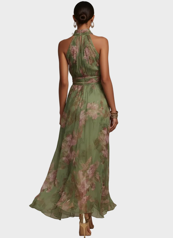 Livia - Elegant Maxi Halter Dress in Flowers