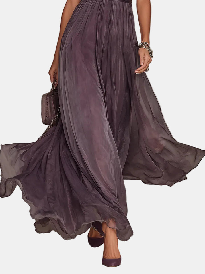 Flavia – Long Purple Dress with Cut-Out and Lace Finish