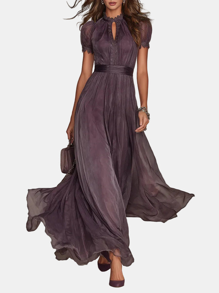 Flavia – Long Purple Dress with Cut-Out and Lace Finish