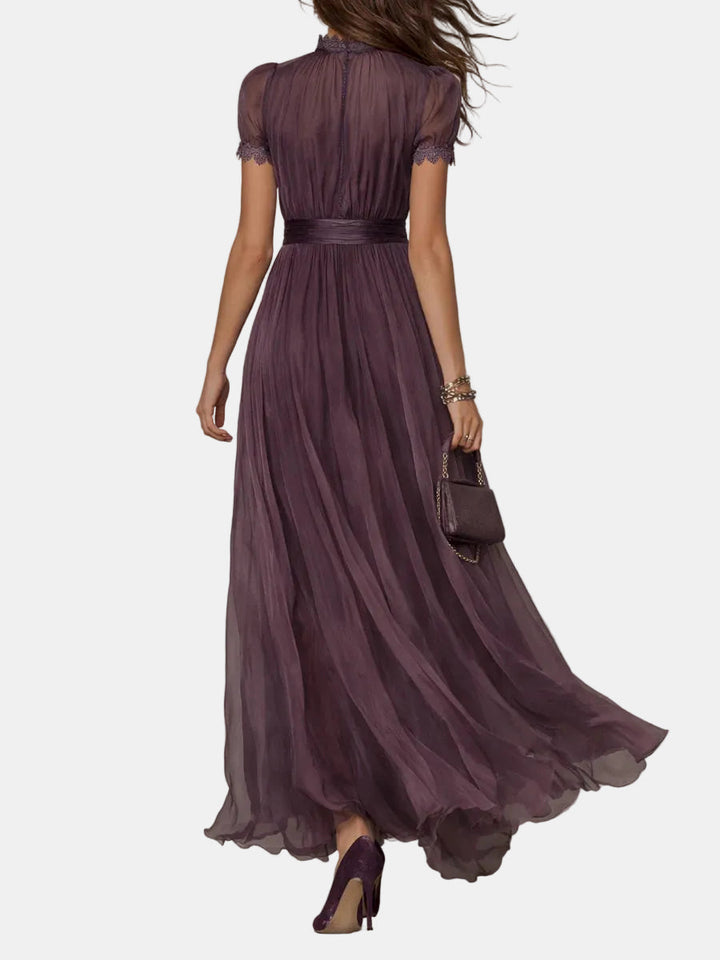Flavia – Long Purple Dress with Cut-Out and Lace Finish