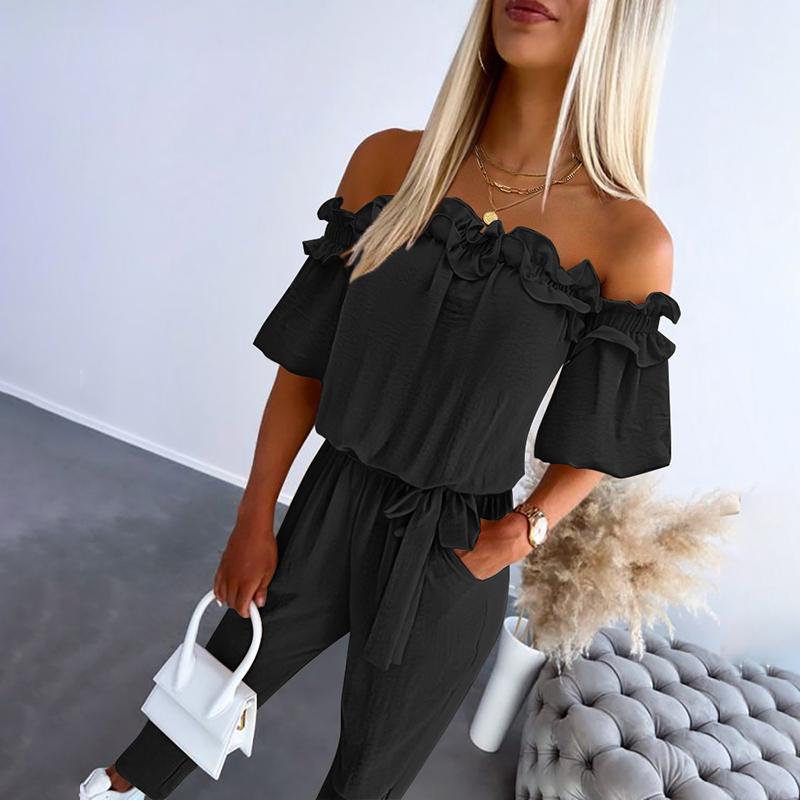 Nikola – Elegante Jumpsuit mit schulterfreien Trägern und Taillengürtel
