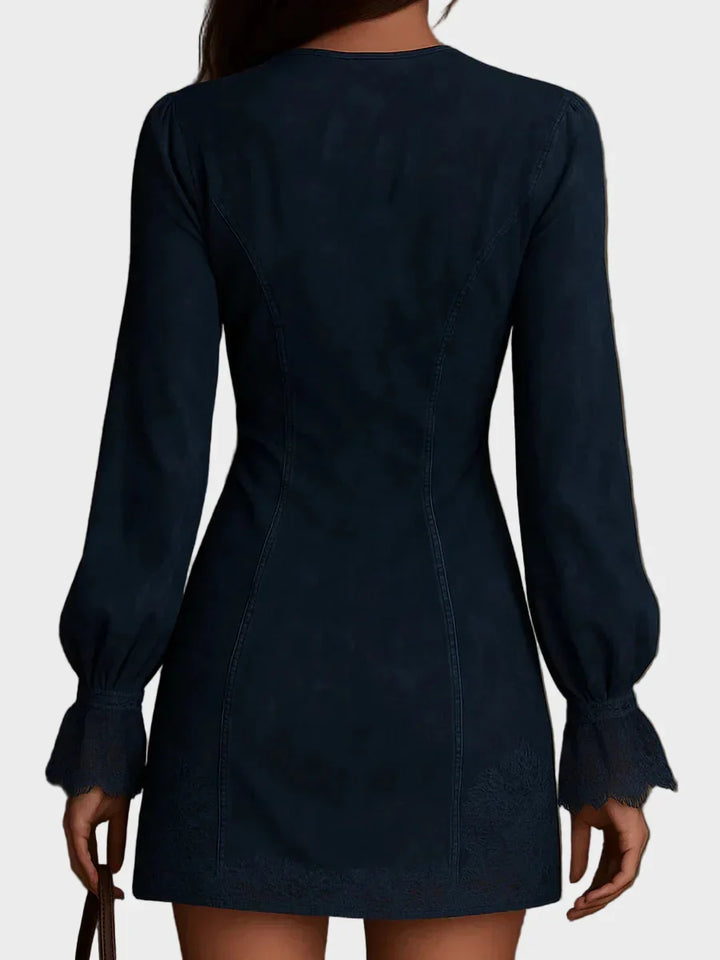 Jasmine – Blue Suede Mini Dress with Lace