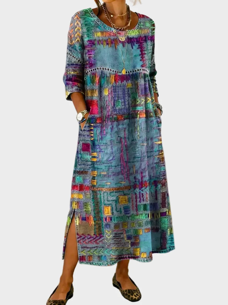 Inaya - Denim Dress with Ethno Patchwork
