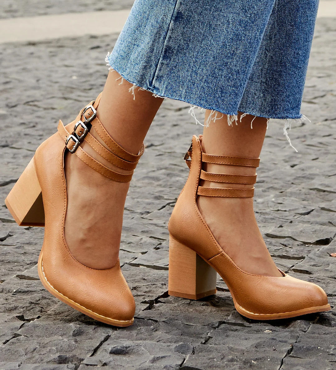Ashleigh - Smooth Ankle Strap Platform Sandals