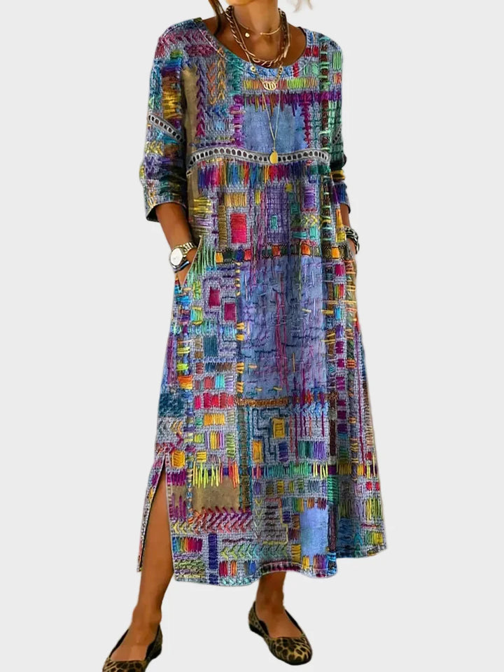 Inaya - Denim Dress with Ethno Patchwork