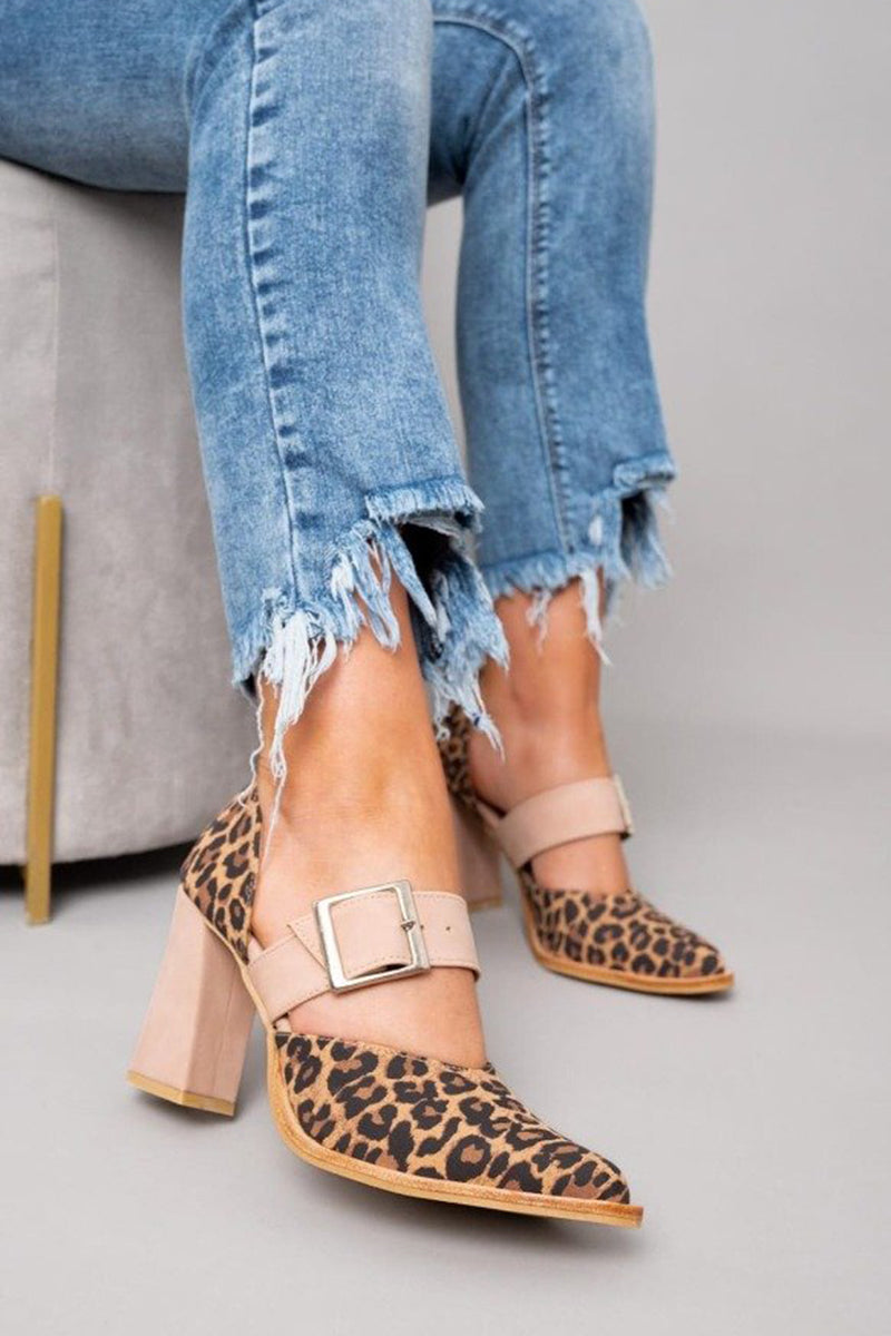Hayley - Leopard Print Faux Suede Sandals with Block Heel