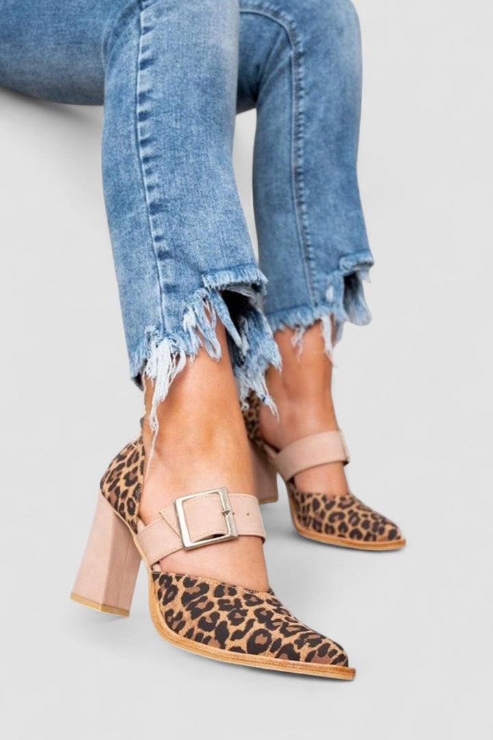 Hayley - Leopard Print Faux Suede Sandals with Block Heel