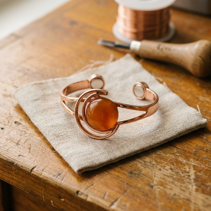 Orecchini Sfera Arancione Bracciale di Rame
