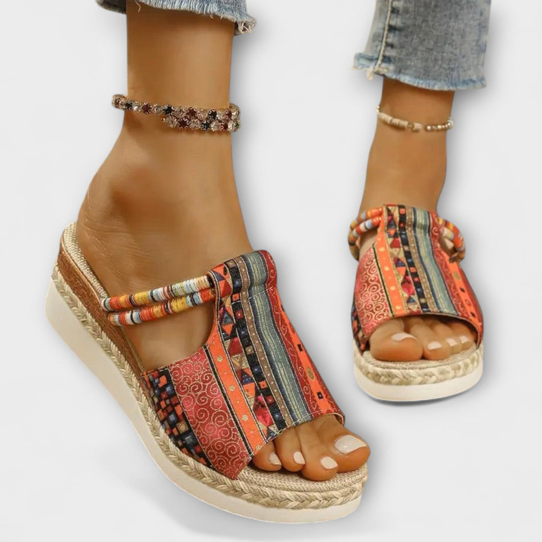 Edeltraud - Ethnic Slip-Ons with Wedge Heel