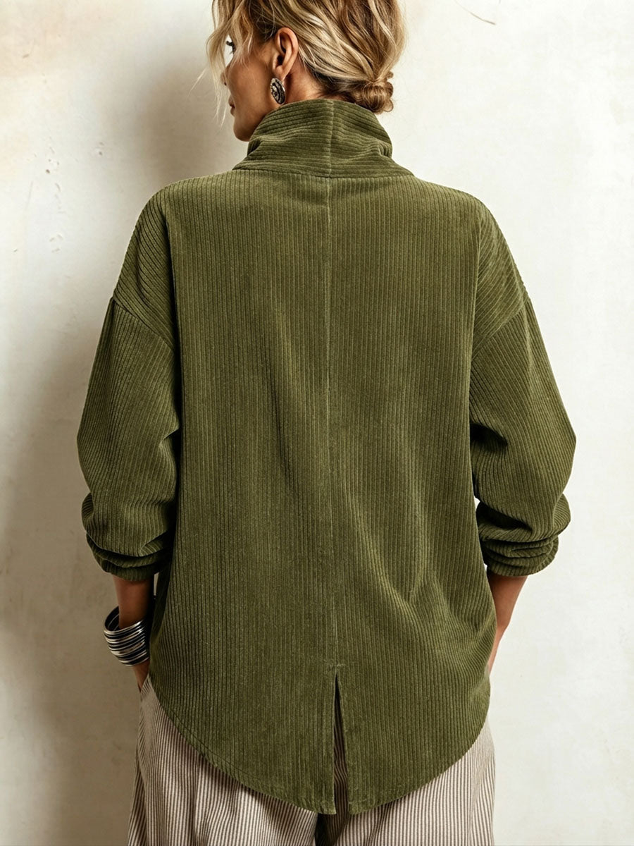 AVERY | Top Button-Up in Corduroy con Collo Avvolgente per Donna