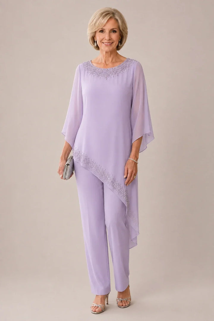 Beaded Chiffon Overlay Mother of the Bride Pant Suit